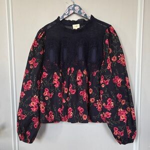 The Long-Sleeve Lace Poplin Blouse by En Elly - L